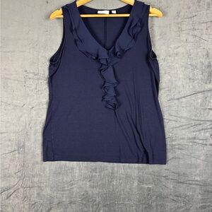 New York & Company Blue Ruffled Tank Top
